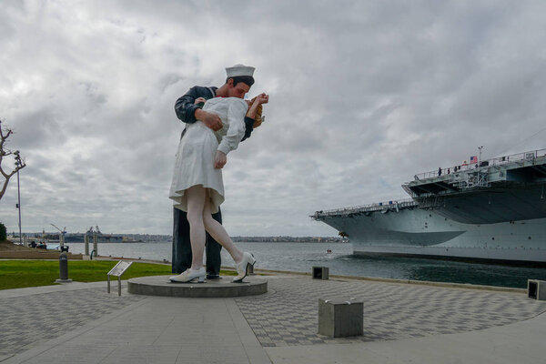 Kissing sailor statue, Port of San Diego. also known as Unconditional Surrender recreates famous embrace between a sailor and a nurse celebrating the end of second world war. 