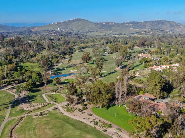 Aerial View Beautiful Wealthy Green Golf Course Next Valley San — Stock Photo, Image