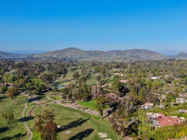 Aerial View Beautiful Wealthy Green Golf Course Next Valley San — Stock Photo, Image