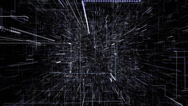 Espacio Virtual Abstracto Azul Ilustración Volando Través Túnel Datos Digitales —  Fotos de Stock