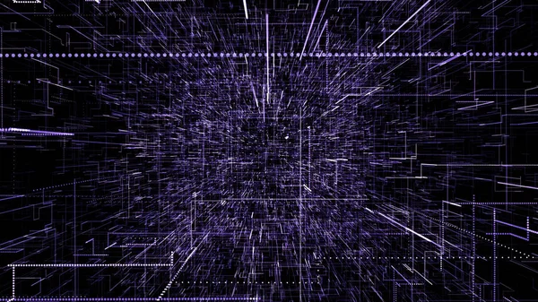 Espacio Virtual Abstracto Púrpura Ilustración Volando Través Túnel Datos Digitales — Foto de Stock