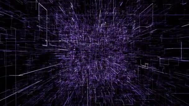 紫色抽象虚拟空间 插图通过数字数据隧道飞行 数据隧道之旅 数字信息传输 高科技网络空间线的未来3D渲染 — 图库视频影像