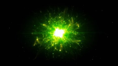 Parlak yuvarlak enerji yapısında yeşil fütüristik uzay parçacıkları. uzay küre Vfx tasarım elemanı. Soyut renkli ışıklar arka plan animasyon güç elektrik manyetik enerji ışını.