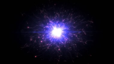 Parlak yuvarlak enerji yapısında pembe ve mor fütüristik uzay parçacıkları. uzay küre Vfx tasarım elemanı. Soyut renkli ışıklar arka plan animasyon güç elektrik manyetik enerji ışını.