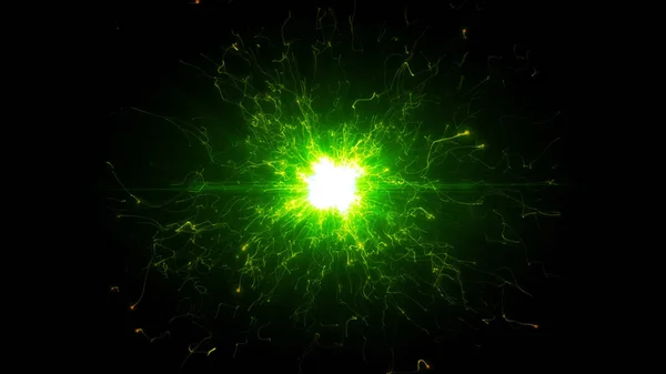 Partículas Espaciales Futuristas Verdes Brillante Estructura Energía Redonda Espacio Orbe — Foto de Stock