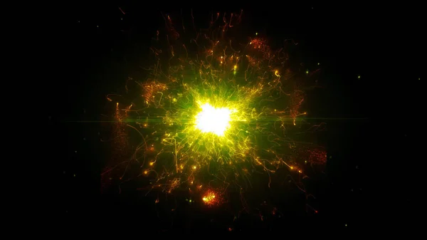 Partículas Espaciales Futuristas Amarillas Brillante Estructura Energía Redonda Espacio Orbe — Foto de Stock