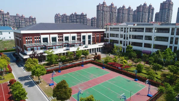 Widok Lotniczy Krajobraz Szkoły Dzielnicy Nowoczesne Miasto Nanqiao Szanghaj Chiny — Zdjęcie stockowe