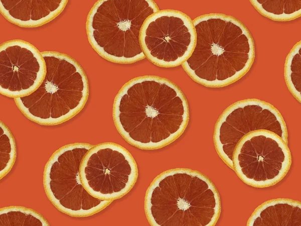 Creative Pattern Made Red Oranges Top View Colorful Fruit Pattern — Stock Photo, Image