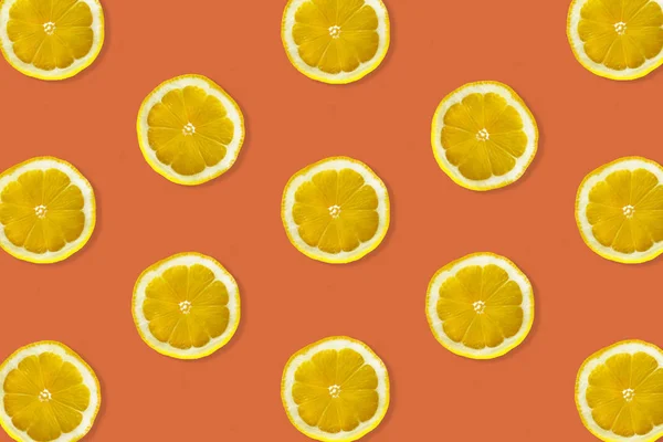 Creative Pattern Made Lemon Top View Fresh Citrus Slices Colorful — Stock Photo, Image