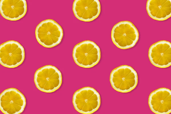 Creative Pattern Made Lemon Top View Fresh Citrus Slices Colorful — Stock Photo, Image