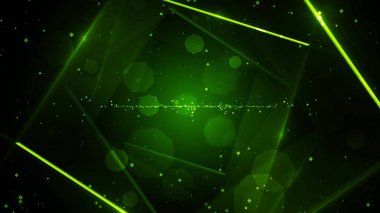 Neon hat ışıkları ile yeşil sanal soyut arka plan uzay tüneli. Gerçeklik meydanı portal kemer tüneli. Spektrum canlı renkler lazer gösterisi.