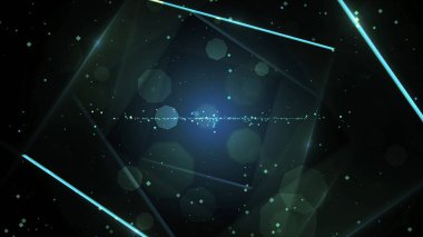 Neon hat ışıkları ile mavi sanal soyut arka plan uzay tüneli. Gerçeklik meydanı portal kemer tüneli. Spektrum canlı renkler lazer gösterisi.