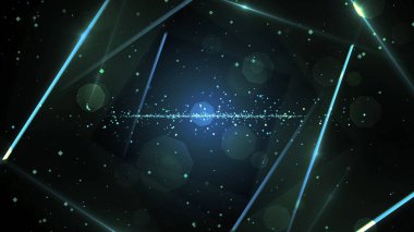 Neon hat ışıkları ile mavi sanal soyut arka plan uzay tüneli. Gerçeklik meydanı portal kemer tüneli. Spektrum canlı renkler lazer gösterisi.