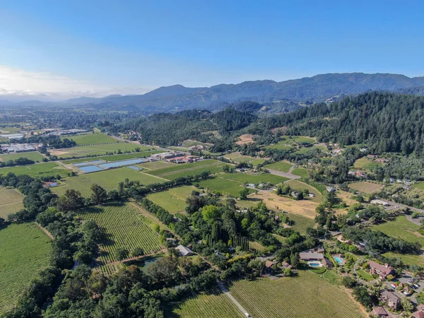 Aerial view of wine vineyard in Napa Valley during summer season. Napa County, in California\'s Wine Country, part of the North Bay region of the San Francisco Bay Area. Vineyards landscape.