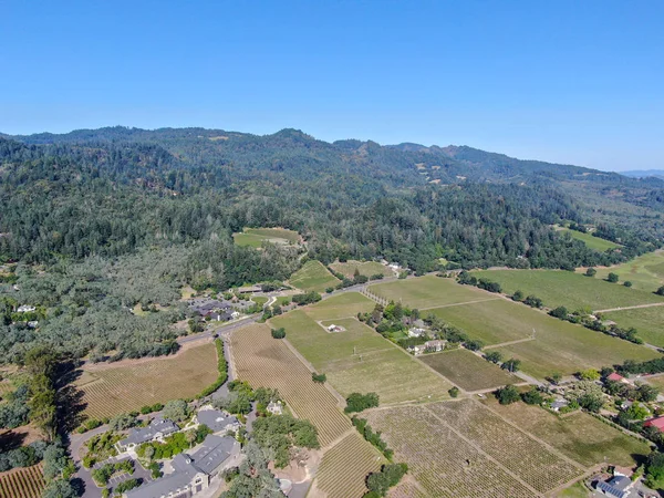 Aerial view of wine vineyard in Napa Valley during summer season. Napa County, in California\'s Wine Country, part of the North Bay region of the San Francisco Bay Area. Vineyards landscape.