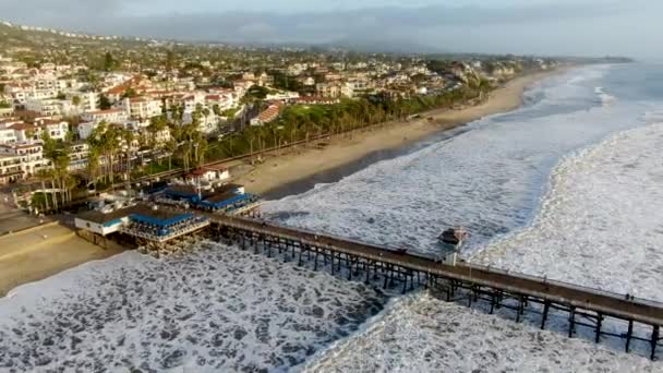 Letecký Pohled Přístav San Clemente Pláží Pobřežím Před Západem Slunce — Stock video