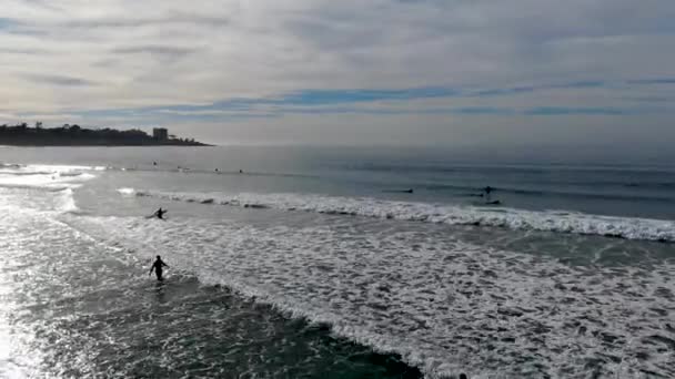 Flygvy Över Surfare Som Njuter Vågor Jolla San Diego Kalifornien — Stockvideo
