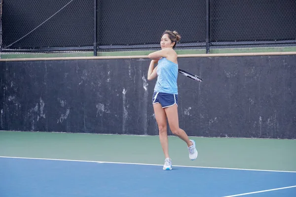 Young Asian Sporty Woman Playing Tennis Beautiful Female Tennis Player — 스톡 사진