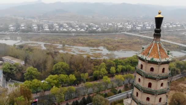 Chengde Mountain Resort Mparatorluk Yaz Sarayı Içinde Kule Köşkü Havadan — Stok video