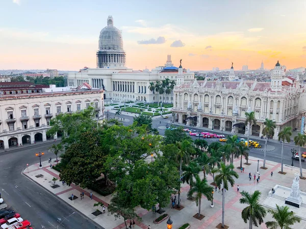 Edificio Del Capitolio Nacional Capitolio Parque Central Atardecer Habana Vieja —  Fotos de Stock