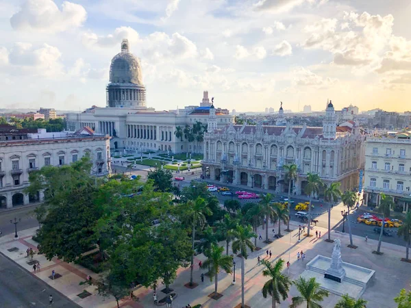 Edificio Del Capitolio Nacional Capitolio Parque Central Atardecer Habana Vieja —  Fotos de Stock