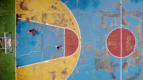 Letecký Pohled Basketbalový Hřiště Hráči Veřejném Parku Bangkoku Pohled Basketbalový — Stock video