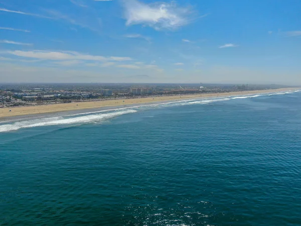 Vista Aérea Huntington Beach Costa Durante Soleado Día Verano Sureste — Foto de Stock