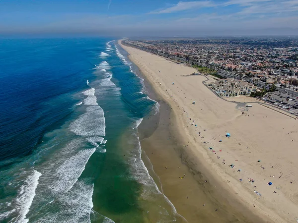 Letecký Pohled Huntingtonovu Pláž Pobřeží Během Horkého Modrého Slunného Letního — Stock fotografie