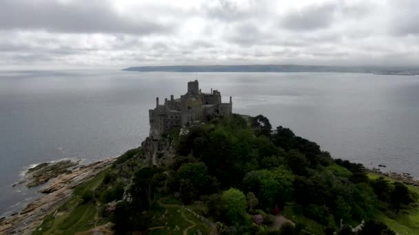 Michael Mount Liten Flodö Mount Bay Cornwall England Storbritannien Slott — Stockvideo