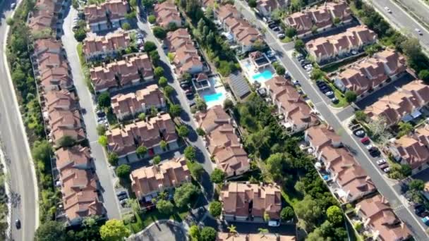 Aerial View Suburban Neighborhood Identical Villas Next Each Other Valley — Stock Video