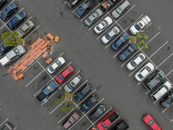 Vista Aerea Dall Alto Del Parcheggio Supermercato Con Con Varietà — Foto Stock