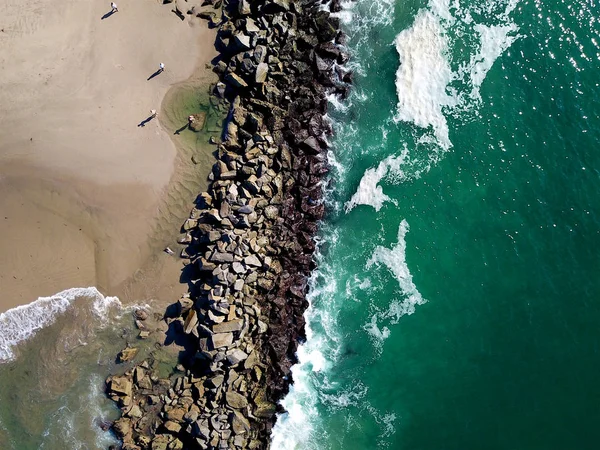 Εναέρια Θέα Της Παραλίας Της Σάντα Μόνικα Μικρά Κύματα Στα — Φωτογραφία Αρχείου