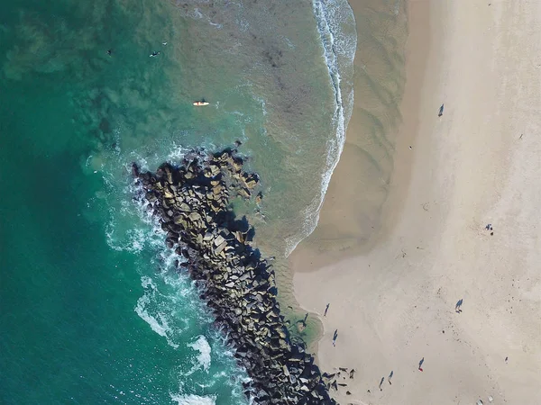 Vue Aérienne Plage Santa Monica Avec Petites Vagues Contre Les — Photo