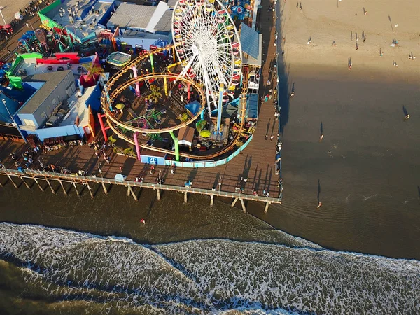 Aerial View Santa Monica Pier Amusement Park California Los Angeles — Stock Photo, Image