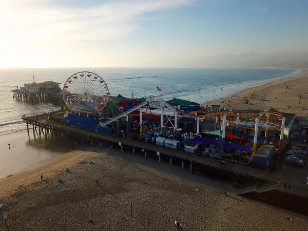 Luftaufnahme Santa Monica Pier Freizeitpark Kalifornien Los Angeles Vereinigte Staaten — Stockfoto