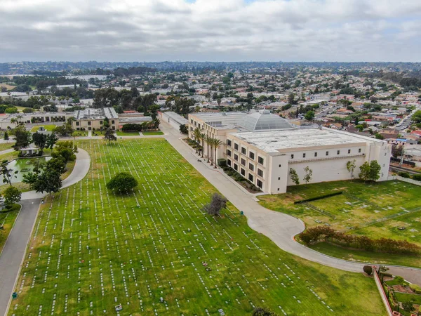 Aerial View Greenwood Memorial Park Mortuary Memorial Statue Funeral Cemetery — Stock Photo, Image