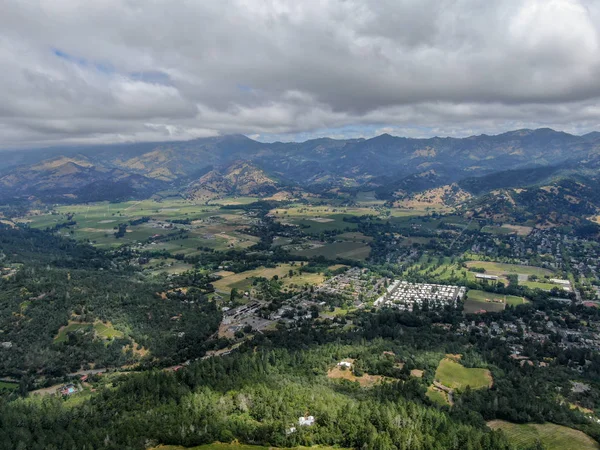 Vista Aérea Das Colinas Verdejantes Com Árvores Vale Napa Durante — Fotografia de Stock