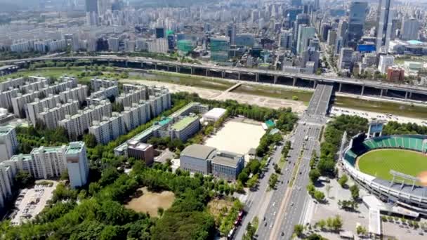 Vista Aérea Del Paisaje Urbano Seúl Corea Del Sur Drone — Vídeo de stock