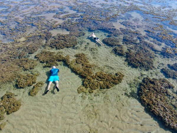 열대 투명 한 바다에서 산호초에서 스노클링 남자 — 스톡 사진