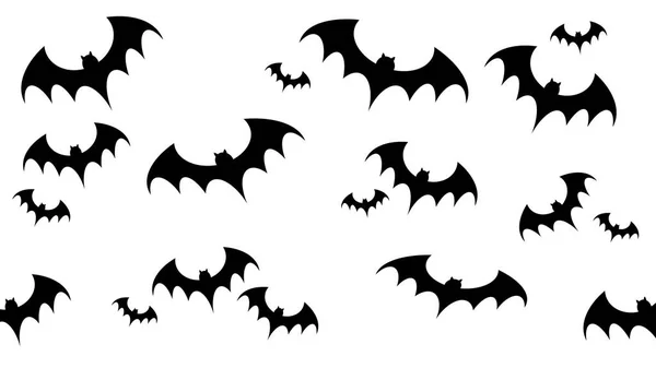 Voando bilhouettes morcego preto no fundo branco — Fotografia de Stock