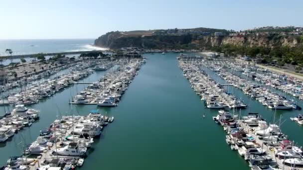 Vista Aérea Dana Point Harbor Sua Marina Com Iate Veleiro — Vídeo de Stock