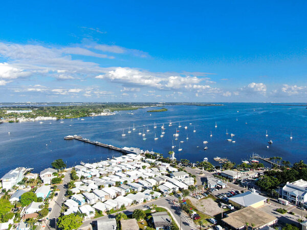 Aerial view of Anna Maria Island town and beaches