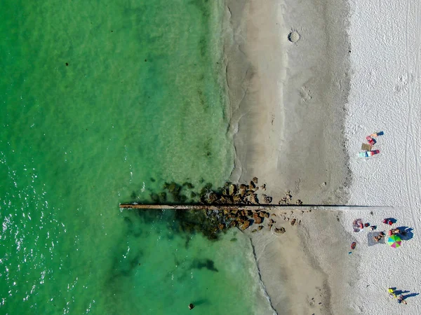 Aerial top view Cortez beach and little rocks pier — Stock Photo, Image