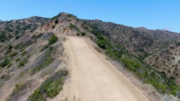 Santa Catalina Adası dağlarının tepesindeki yürüyüş patikalarının havadan görünüşü — Stok video