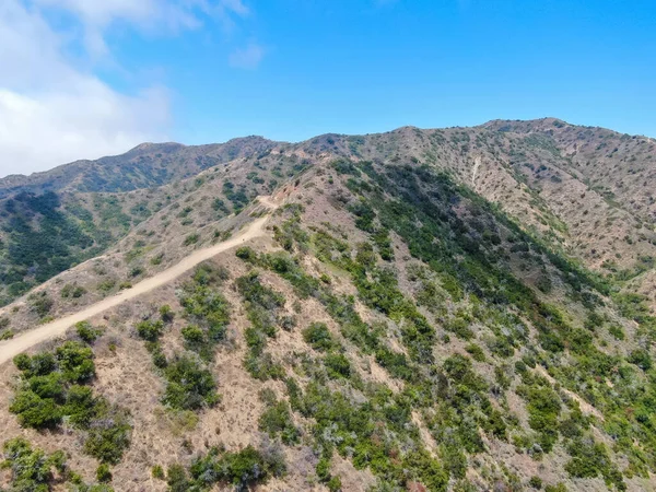 Aerial view of hiking trails on the top of Santa Catalina Island mountains