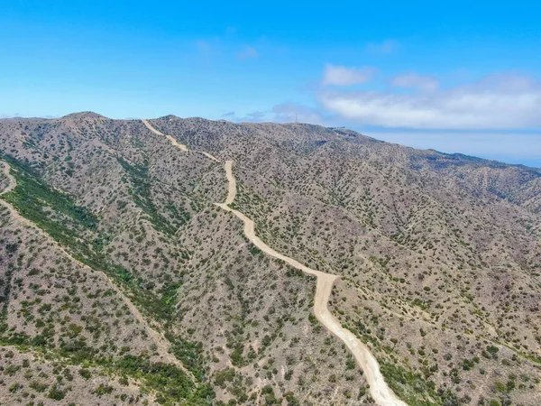 Aerial view of hiking trails on the top of Santa Catalina Island mountains