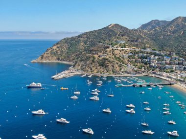 ABD 'nin Santa Catalina Adası' ndaki Avalon limanının havadan görüntüsü
