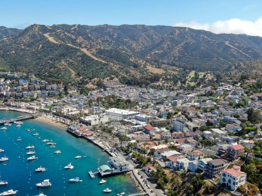 ABD 'nin Santa Catalina Adası' ndaki Avalon limanının havadan görüntüsü
