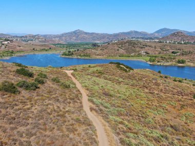 Aerial view of of trail in the Lake Hodges and Bernardo Mountain, San Diego County, California clipart