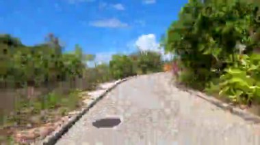 Tropikal yemyeşil bir yol ve köprü üzerinde zaman atlaması